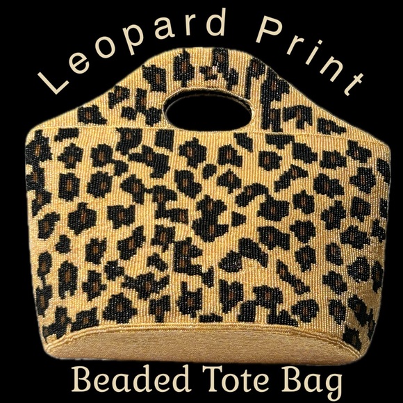 Beaded Leopard Print Tote Bag ~ Elegant ~ Pristine! - Picture 1 of 11